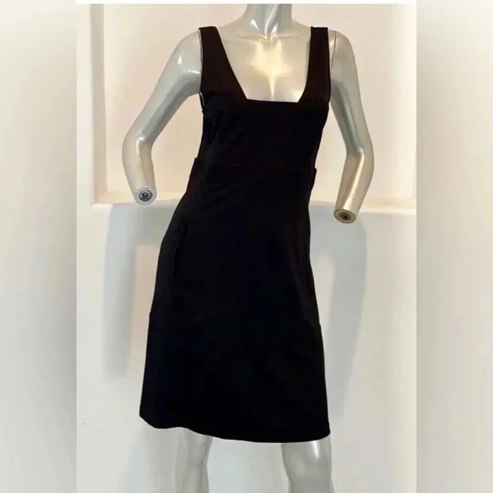 Woman THEORY Black Amrik Sleeveless A-line LBD dress Sz 4 EUC Pockets Stretch